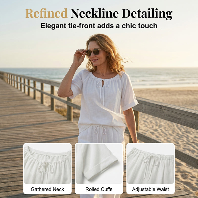 ⏳Zeitlich begrenztes Angebot⏰Damen Kordelzug-Oberteil & Hose 2-teiliges Set – Lockerer Schnitt, bequem & perfekt zum Loungen oder für den Alltagsstil 🌸