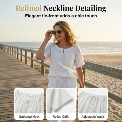 ⏳Zeitlich begrenztes Angebot⏰Damen Kordelzug-Oberteil & Hose 2-teiliges Set – Lockerer Schnitt, bequem & perfekt zum Loungen oder für den Alltagsstil 🌸