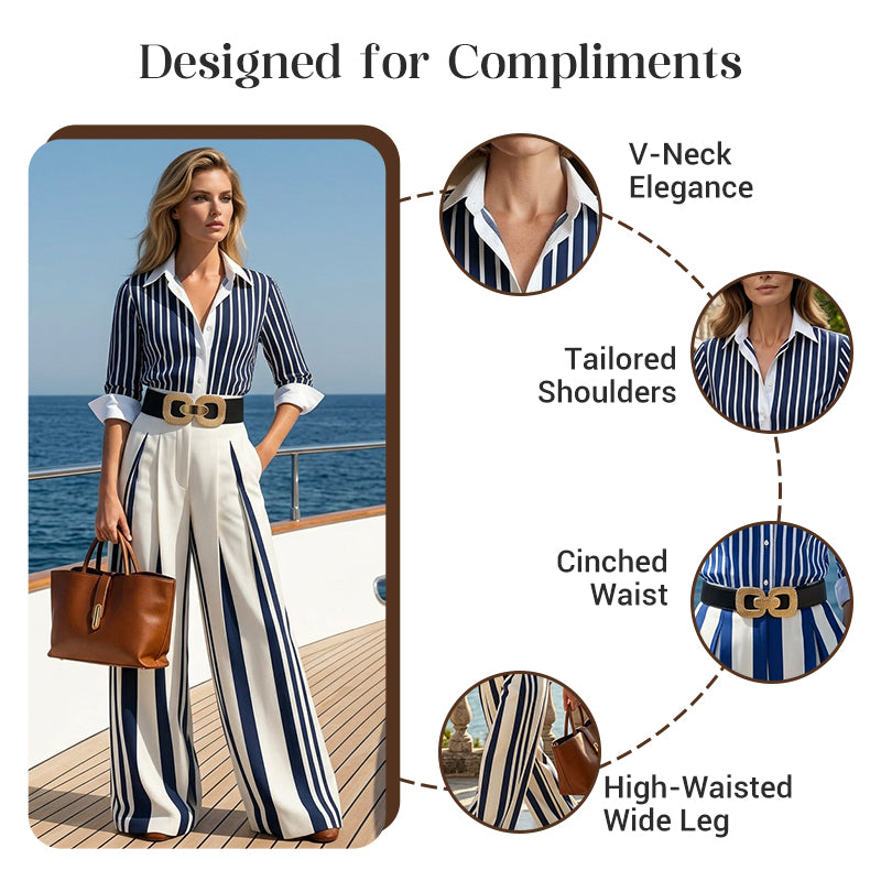 ⏳Time-Limited Special⏰Women's Striped Shirt & Wide-Leg Pants 2-Piece Set
