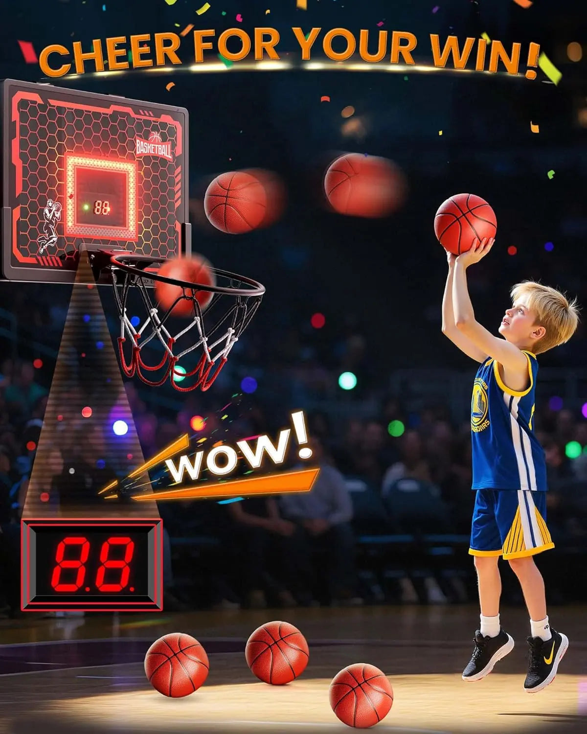 Indoor Basketball Hoop Pro for Kids with LED Scoreboard & 4 Balls - image 8