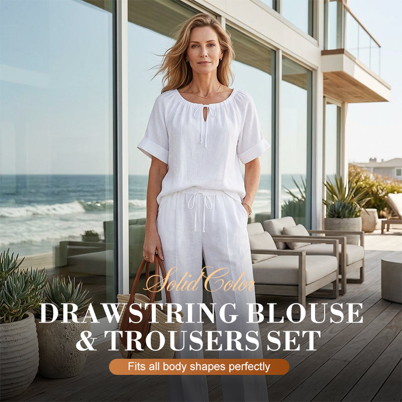 ⏳Zeitlich begrenztes Angebot⏰Damen Kordelzug-Oberteil & Hose 2-teiliges Set – Lockerer Schnitt, bequem & perfekt zum Loungen oder für den Alltagsstil 🌸
