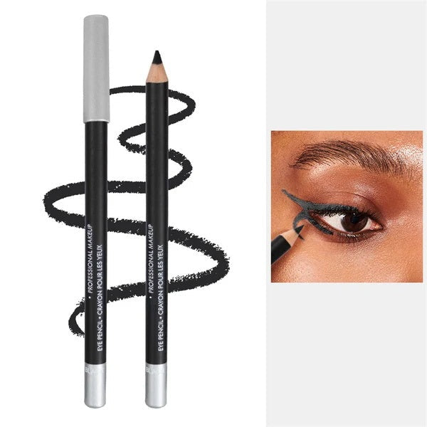 Black eyeliner pencil and eye look