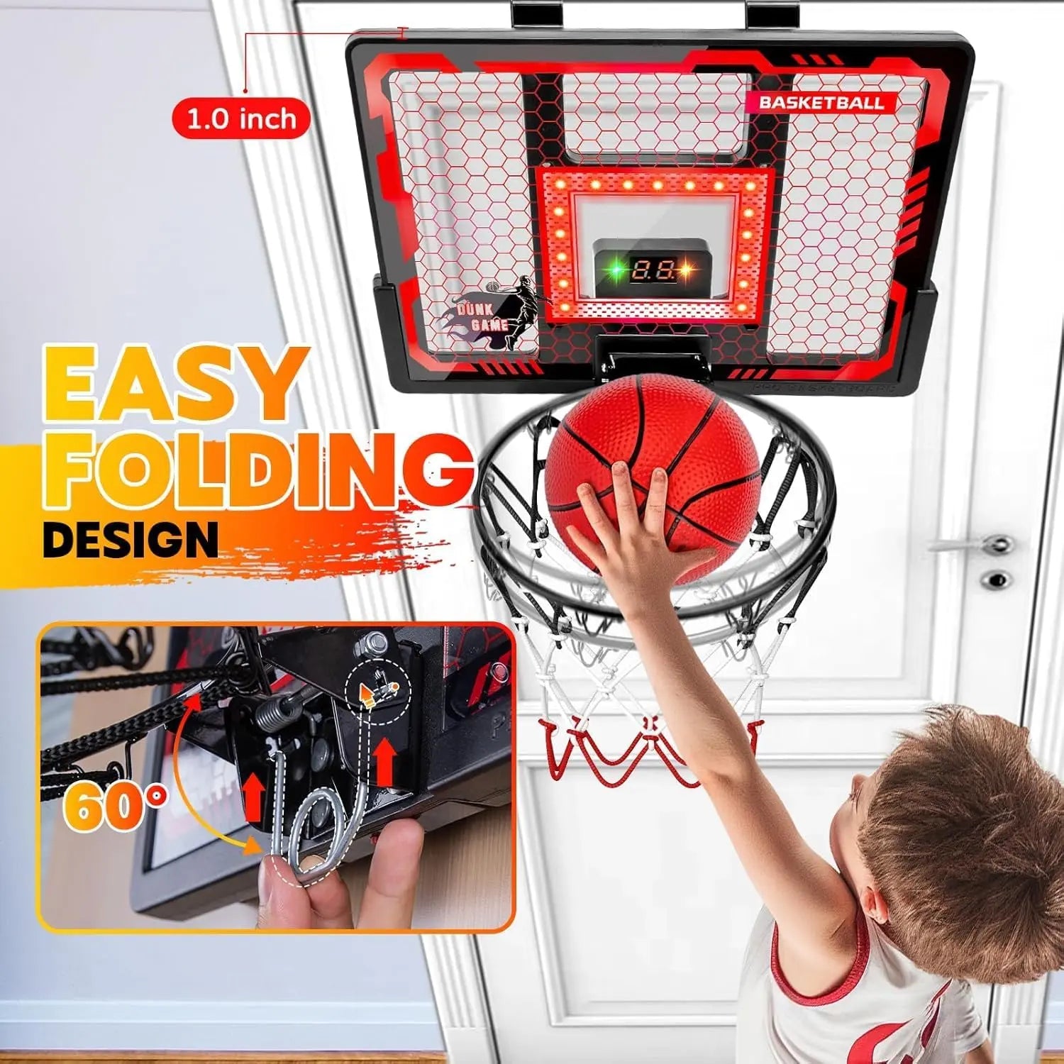 Indoor Basketball Hoop Pro for Kids with LED Scoreboard & 4 Balls - image 2