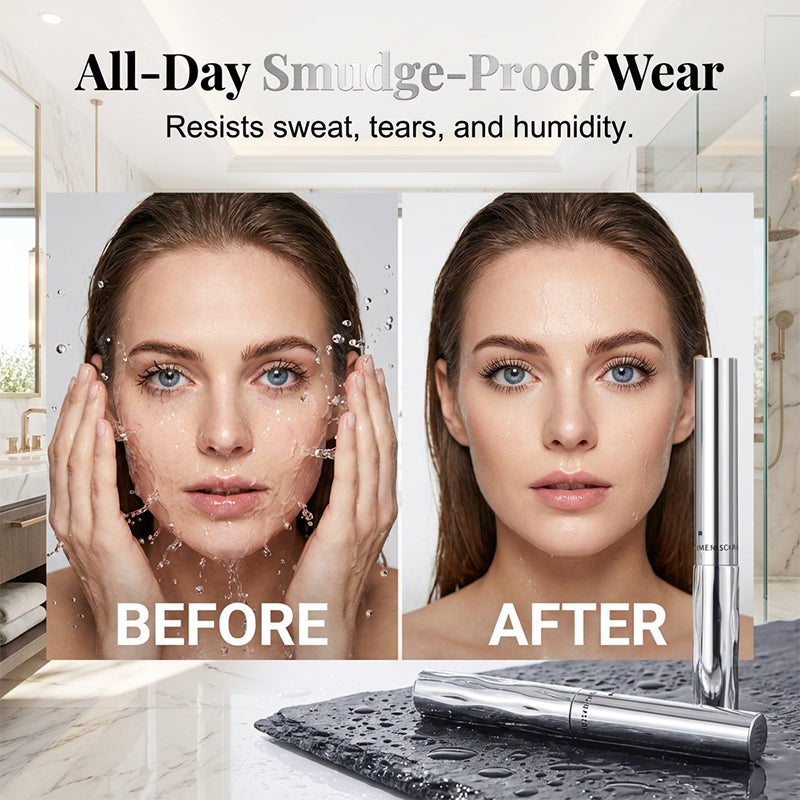Mascara before-and-after and smudge-resistant positioning