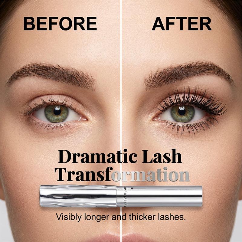 Before and after lash definition shown for mascara