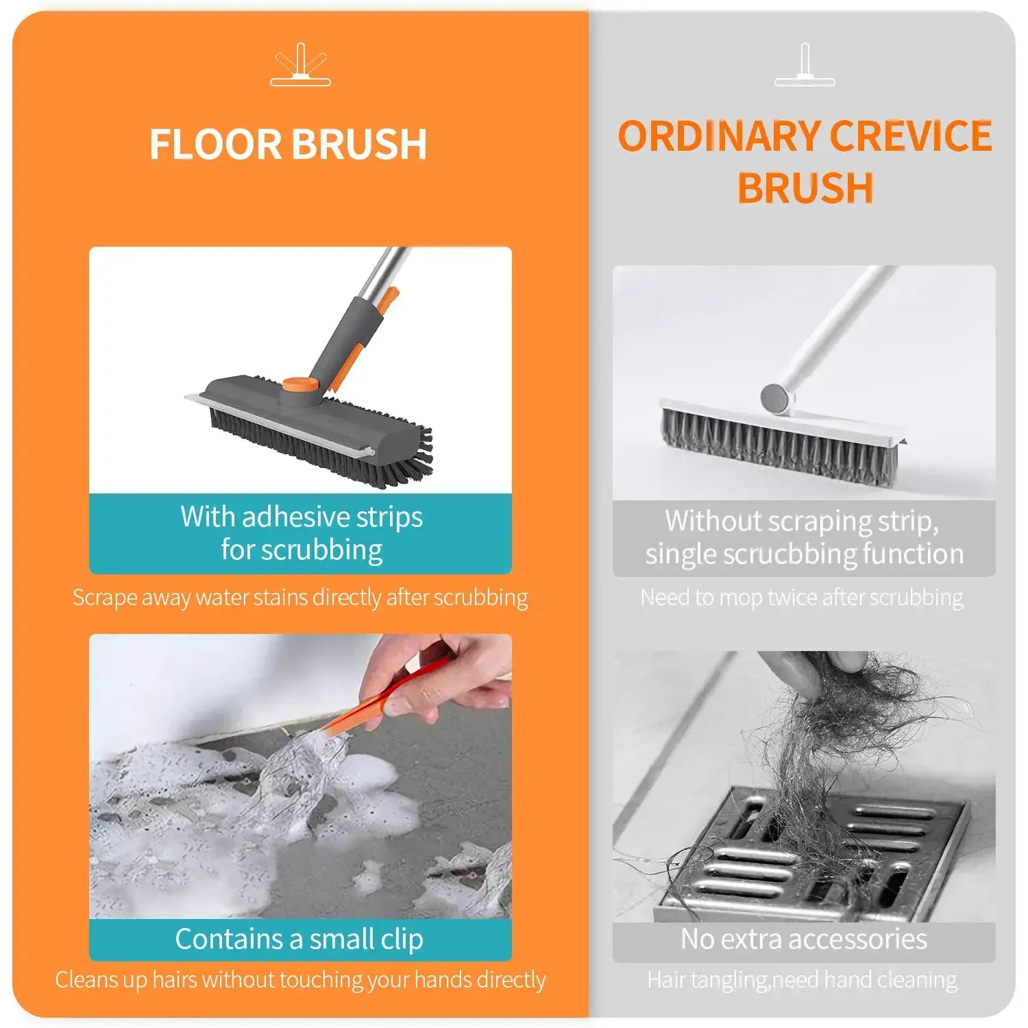 3-in-1 Extendable Scrub Brush with Squeegee & Hair Picker – product feature image 7