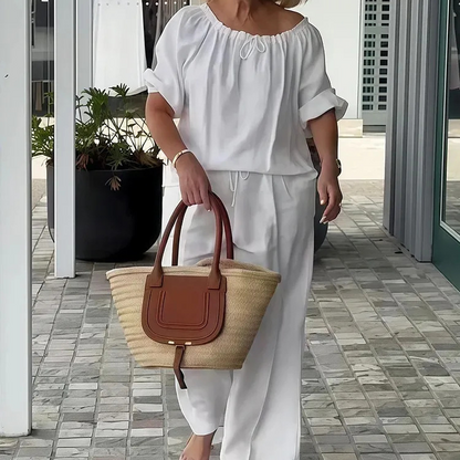 ⏳Zeitlich begrenztes Angebot⏰Damen Kordelzug-Oberteil & Hose 2-teiliges Set – Lockerer Schnitt, bequem & perfekt zum Loungen oder für den Alltagsstil 🌸