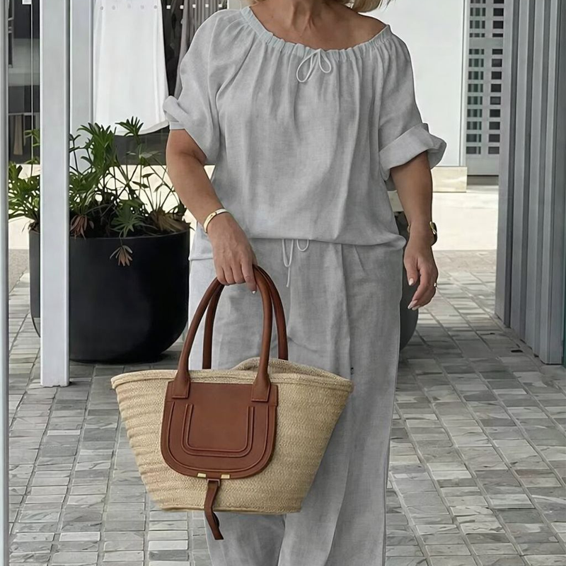 ⏳Zeitlich begrenztes Angebot⏰Damen Kordelzug-Oberteil & Hose 2-teiliges Set – Lockerer Schnitt, bequem & perfekt zum Loungen oder für den Alltagsstil 🌸