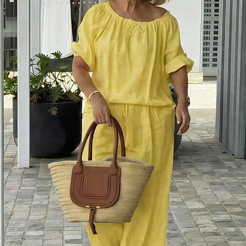 ⏳Zeitlich begrenztes Angebot⏰Damen Kordelzug-Oberteil & Hose 2-teiliges Set – Lockerer Schnitt, bequem & perfekt zum Loungen oder für den Alltagsstil 🌸