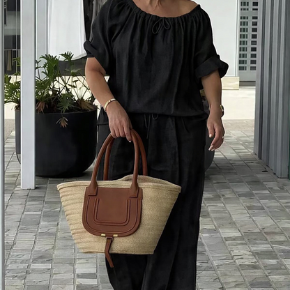⏳Zeitlich begrenztes Angebot⏰Damen Kordelzug-Oberteil & Hose 2-teiliges Set – Lockerer Schnitt, bequem & perfekt zum Loungen oder für den Alltagsstil 🌸