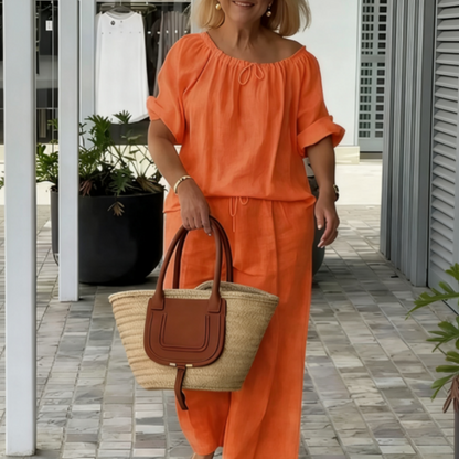 ⏳Zeitlich begrenztes Angebot⏰Damen Kordelzug-Oberteil & Hose 2-teiliges Set – Lockerer Schnitt, bequem & perfekt zum Loungen oder für den Alltagsstil 🌸