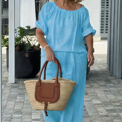 ⏳Zeitlich begrenztes Angebot⏰Damen Kordelzug-Oberteil & Hose 2-teiliges Set – Lockerer Schnitt, bequem & perfekt zum Loungen oder für den Alltagsstil 🌸