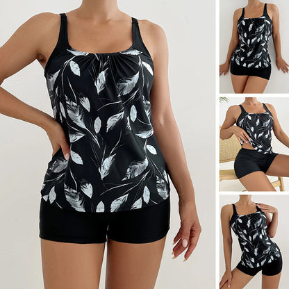👙 50% RABATT NU!🌿Mönstrad tvådelad baddräkt – tummy control, fyrvägsstretch, solskydd