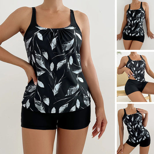 👙 JETZT 50% RABATT!🌿Gemusterter Zweiteiler-Badeanzug – Bauchkontrolle, Vier-Wege-Stretch, Sonnenschutz
