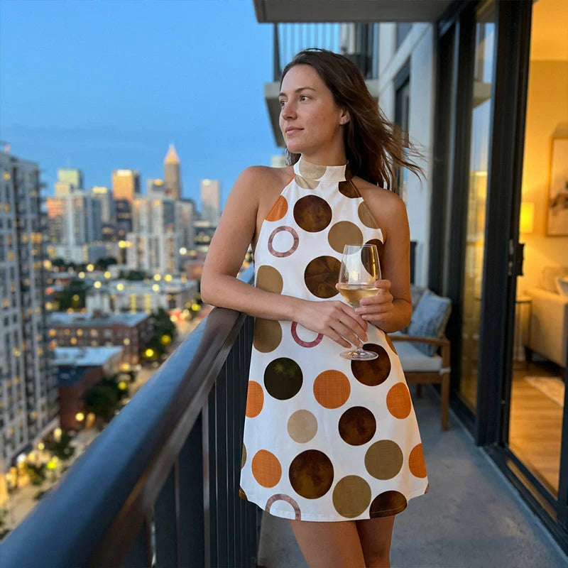 ⏳Time-Limited Special⏰Flattering Halter A-Line Dress – Polka Dot Print, Sleeveless, Vacation Ready 🌸