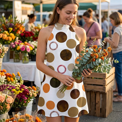 ⏳Time-Limited Special⏰Flattering Halter A-Line Dress – Polka Dot Print, Sleeveless, Vacation Ready 🌸