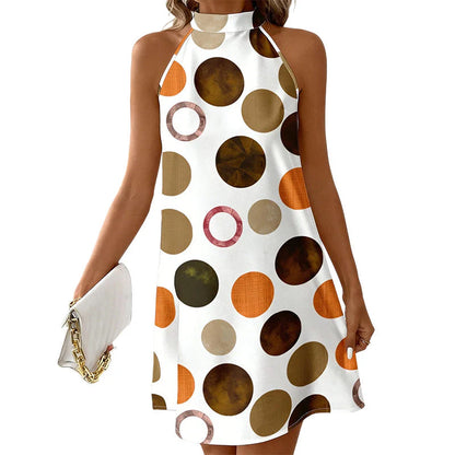 ⏳Time-Limited Special⏰Flattering Halter A-Line Dress – Polka Dot Print, Sleeveless, Vacation Ready 🌸