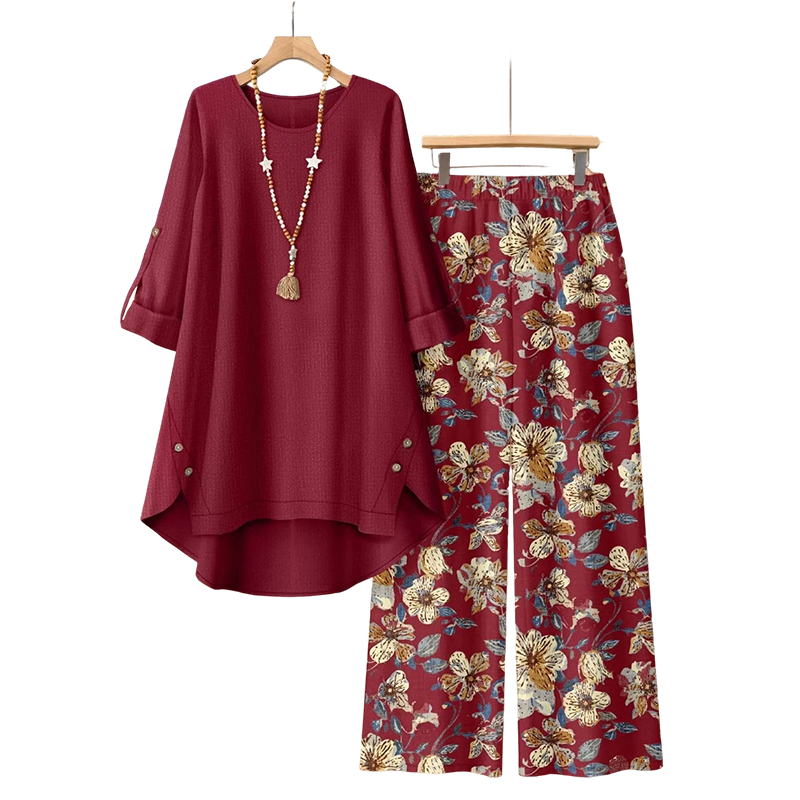 💥50 % Rabatt auf Neuheiten – Set aus Damen-Sweatshirt mit halblangen Ärmeln und Hose aus Baumwoll-Leinen-Mischung
