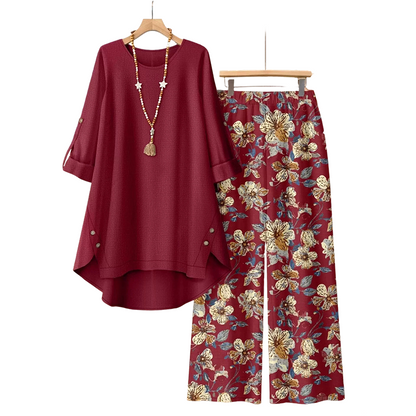 💥50 % Rabatt auf Neuheiten – Set aus Damen-Sweatshirt mit halblangen Ärmeln und Hose aus Baumwoll-Leinen-Mischung