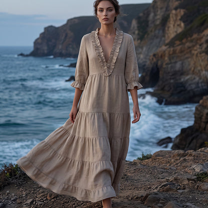 🌸 50% RABATT! Damen V-Ausschnitt Rüschenkleid – Leicht, Elegant & Perfekt für den Sommer☀️
