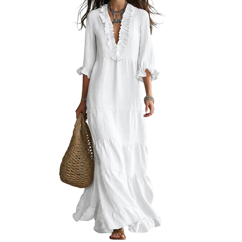 🌸 50% RABATT! Damen V-Ausschnitt Rüschenkleid – Leicht, Elegant & Perfekt für den Sommer☀️