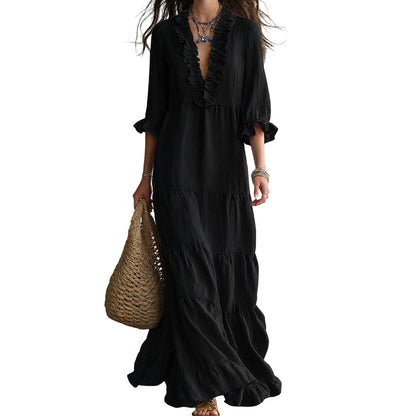 🌸 50% RABATT! Damen V-Ausschnitt Rüschenkleid – Leicht, Elegant & Perfekt für den Sommer☀️