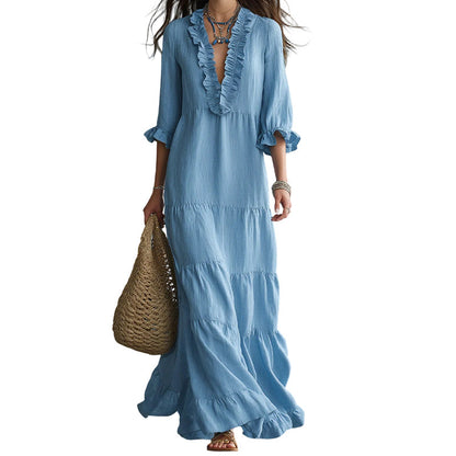 🌸 50% RABATT! Damen V-Ausschnitt Rüschenkleid – Leicht, Elegant & Perfekt für den Sommer☀️
