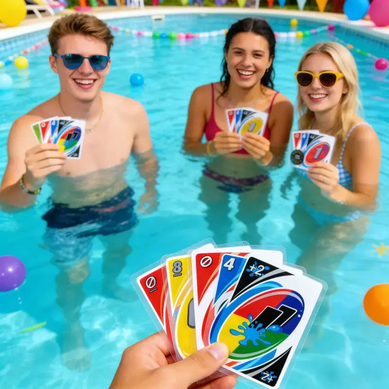 Waterproof color card game shown for summer play